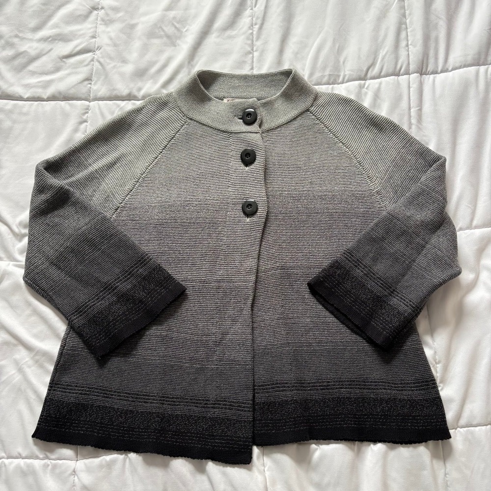 Petite Grey Ombre 100% Cotton Knit Cardigan Sweater PXL Mock Neck Lagenlook
